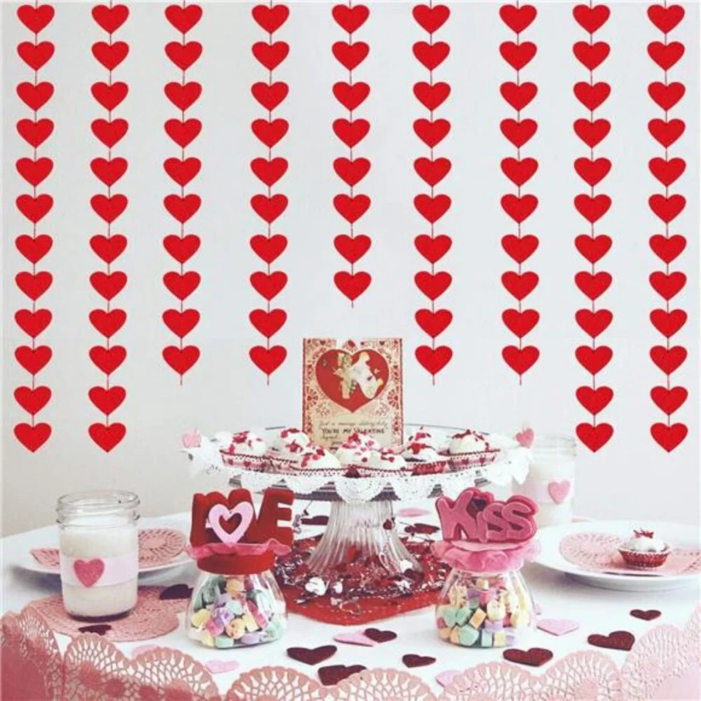 72 Red Hearts Felt Garland NO DIY Valentines Red Heart Hanging String